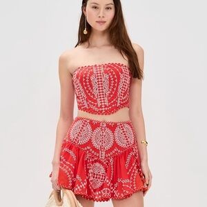 Charo Ruiz Rory Bustier & Marli Skirt Set in Red - designer - sold out online